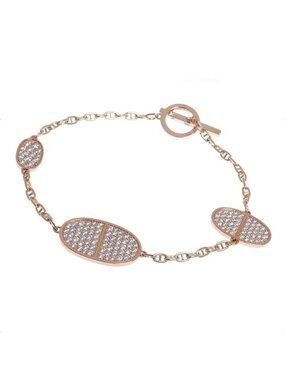 Hermes Chaine D'Ancre Verso Bracelet ST 18K Pink Gold Diamond Pave